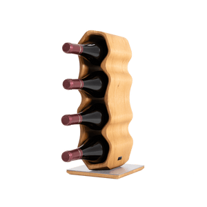 Max Levi Warp Select Oak wood wine rack, wine stand rack, a wine rack, silver stand, corner image with bottles