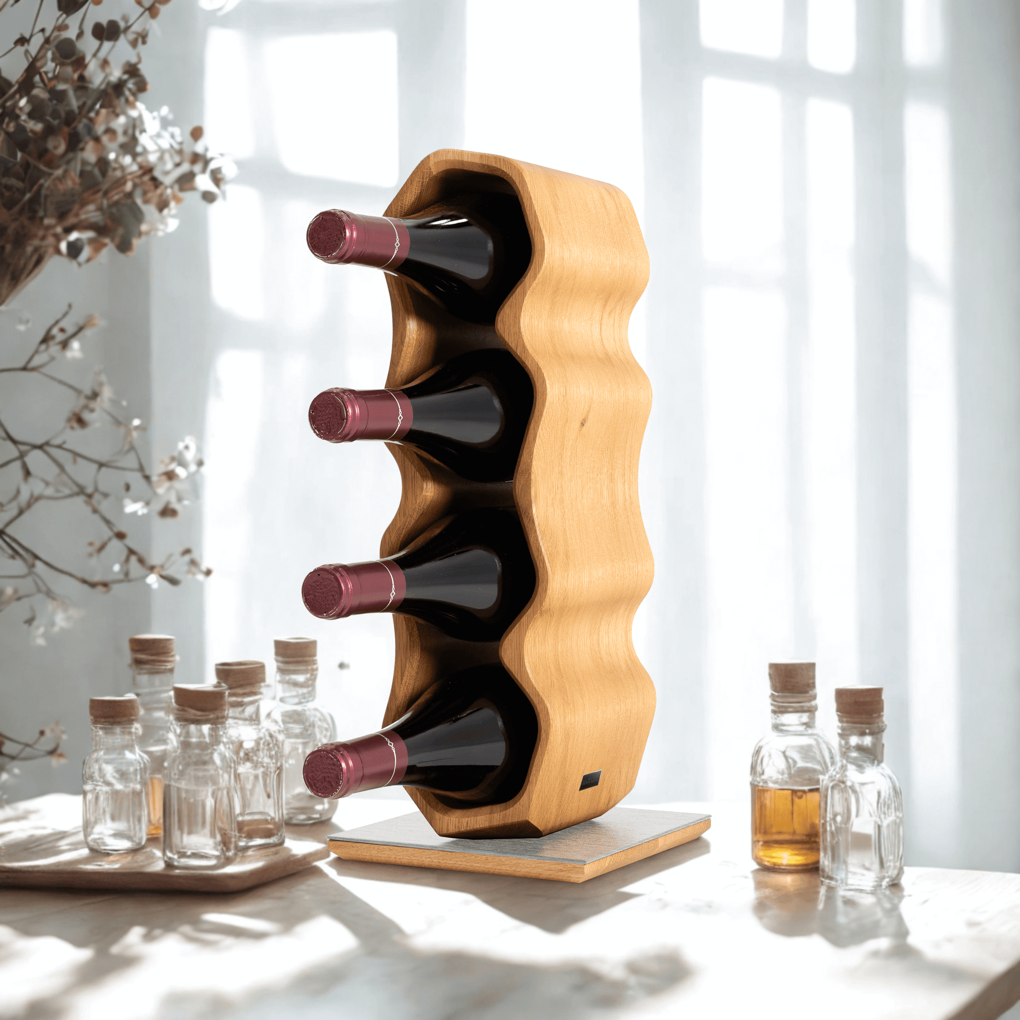 Max Levi Warp Select Oak wood wine rack, wine stand rack, a wine rack, lifestyle image